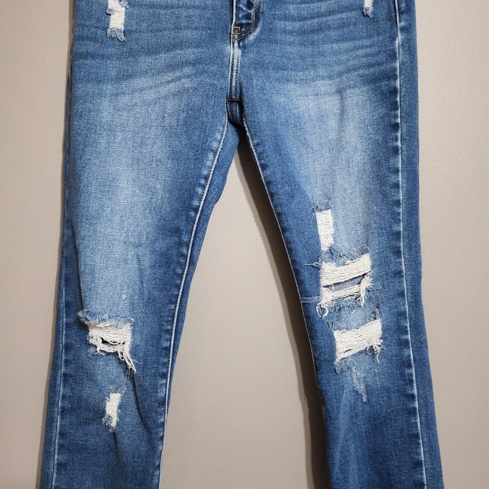 KanCan Women's Distressed Straight Leg Jeans - Blue